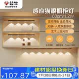 公牛（BULL）感应猫眼橱柜灯磁吸充电山丘光效展柜玄关氛围小夜灯 黑60cm三色