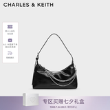 CHARLES&KEITH柔软拉链式褶皱单肩包腋下包包女包生日七夕礼物CK2-40782472 Noir黑色 S