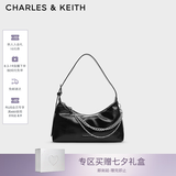 CHARLES&KEITH柔软拉链式褶皱单肩包腋下包包女包生日七夕礼物CK2-40782472 Noir黑色 S
