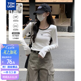 唐狮（TonLion）2026新款春秋打底衫女圆领撞边蝴蝶结长袖打底衣修身百搭显瘦