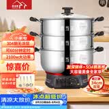 惠当家（Hui Dang Jia）电蒸锅电锅多功能电热锅定时电蒸锅无涂层电煮锅电炒锅多用途锅电火锅304不锈钢锅G32-34双