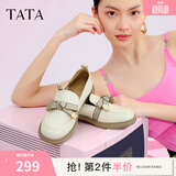 他她（TATA）通勤百搭乐福鞋春季新款方跟小皮鞋女一脚蹬单鞋WCPA1AA5 米白 39