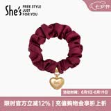She's茜子发饰心形发圈大肠圈头花马尾皮筋扎头绳发绳头饰七夕节礼物 微醺红A0（配件升级款）