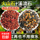 天然火山石溪流石鱼缸装饰套餐天然原生水族造景底砂铺底专用石子 【小粒】2斤火山石+2斤溪流石 【王炸组合】 古法养鱼稳定水质免换水