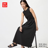 优衣库拼接收腰连衣裙/无袖/常规款女装裙子百搭26春夏新款484887 09 黑色 M