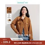 茵曼（INMAN）复古麂皮绒休闲外套2026秋季新款女装高级宽松长袖小个子夹克上衣 咖啡色 XL