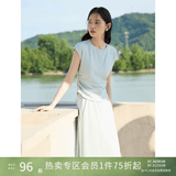 自巧小个子慵懒松弛感短袖t恤半身裙套装女2026夏季新款显瘦上衣 水雾蓝上衣 M (4码) 拍前请联系客服确认