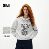 森马（Semir）卫衣女冬季加绒oversize连帽印花图案盐系慵懒风上衣101725116010