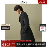 汉尼（HANY）德式战壕风衣男外套男士英伦风切尔西军大衣黑色大衣长款男装秋冬 特洛斯黑 【长款】 M (48) 【建议130-150斤】