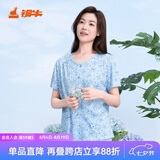 铜牛汗布半袖开襟女衫春夏新花色棉家居半袖开衫短袖衫家居上衣VS264 淡雅花团-蓝-蓝 2XL 175/105
