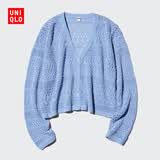 优衣库镂空V领针织开衫女装/毛衣毛衫外套485724 61 水蓝色 3XL