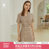 范思蓝恩正式气质通勤连衣裙女夏季收腰显瘦面试西装裙 紫罗兰格 L