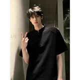 7家优品美式亨利领t恤男士夏季新款简约高级polo短袖7Y15 黑色 XL