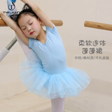 铁箭（TIEJIAN）舞蹈服女童练功形体服儿童连体蓬蓬裙芭蕾舞演出培训班跳舞裙 蓝色短袖 120