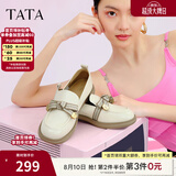 他她（TATA）七夕礼物通勤百搭乐福鞋春季新款方跟小皮鞋女一脚蹬单鞋WCPA1AA5 米白 39
