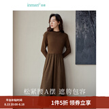 茵曼（INMAN）2025秋冬女装新款灯芯绒连衣裙新品长袖休闲针织礼服中长裙子 咖啡色 L