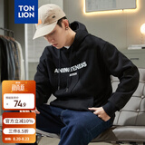 唐狮（TonLion）2022春季卫衣男连帽宽松黑色帽衫设计感小众外套