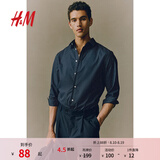 H&M男装衬衫夏季商务职业易熨烫修身通勤正装长袖衬衣上衣0976709 海军蓝/波点 XS 165/84