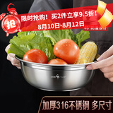 三四钢®316不锈钢盆碗食品级汤盆和面盆打蛋洗菜盆厨房家用加厚料理盆 18cm 1个
