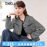 百图betu女装春季新款短外套高级感小香风长袖毛呢外套女2401T40 黑色 S