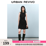 UR春季新款女摩登气质褶皱收腰显瘦无袖连衣裙UYY750030 黑色 S