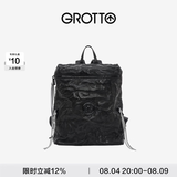 GROTTO个乐黑石双肩包大容量褶皱绵羊皮软皮背包电脑包通勤旅行包 黑石背包L（黑标）