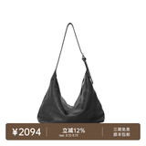 裘真（qiuzhen）【明星同款】植鞣胎牛皮腋下经典hobo包通勤真皮女包情人节礼物 黑色-大号(胎牛皮版) 小包/大包