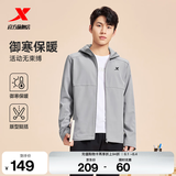 特步防泼水外套秋季新款男夹克上衣跑步服户外骑行服双层风衣运动服 0109加绒-熔岩灰 M