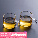 忆壶茶 功夫茶杯套装加厚耐热玻璃茶杯品茗杯带把手水杯主人杯家用杯架 【100ML】透明色光面款2只