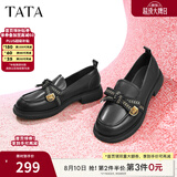 他她（TATA）七夕礼物通勤百搭乐福鞋春季新款方跟小皮鞋女一脚蹬单鞋WCPA1AA5 黑色 35