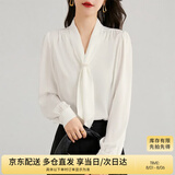 尚都比拉通勤飘带领白色衬衫女秋季上衣珍珠扣设计气质休闲时尚洋气衬衣