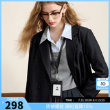 三彩2025秋季新款休闲西装外套双排扣简约正肩小西服宽松气质M 藏青色 S