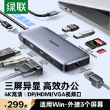 绿联Type-C转DP/HDMI/VGA三屏异显扩展坞外接三屏4K扩展坞USB-C多屏投屏器网口兼容雷电4接华为笔记本