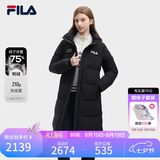 斐乐 斐护科技|斐乐女装长款羽绒服冬季休闲简约连帽保暖羽绒外套 正黑色-BK 2XL
