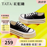他她TATA彩虹糖厚底帆布鞋女透气黑色板鞋休闲小白鞋WP801AM5黑色 37