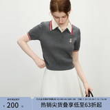 范思蓝恩学院风撞色小熊刺绣针织衫2025夏新款显瘦上衣2071 炭灰色 M