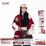 BJHG不计后果新年红色棒球服男款春季潮牌呢子外套美式复古夹克上衣女 新年红 M