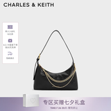 CHARLES&KEITH柔软拉链式褶皱单肩包腋下包包女包生日七夕礼物CK2-40782472 Black黑色 S