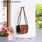 CHARLES&KEITH金属扣翻盖复古豆腐包单肩包包女包生日礼物送女友CK2-80782444 Dark Brown深棕色 M