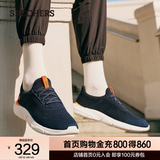 斯凯奇（Skechers）男鞋夏季一脚蹬透气网面休闲运动跑步鞋百搭轻便慢跑鞋 海军蓝色/橘色/210281-NVOR 39.5