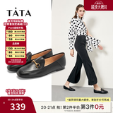 他她（TATA）方头乐福鞋女休闲平底一脚蹬小皮鞋女单鞋春秋款FLC22AM5 黑色 40