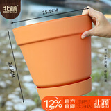 北蔬 花盆带托盘特大简约室外家庭种植 大号仿陶土树脂花盆2个