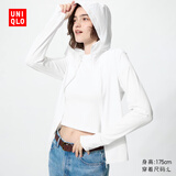 优衣库AIRism高弹力防紫外线拉链连帽开衫女装实测UPF100+483281 00 白色 3XL