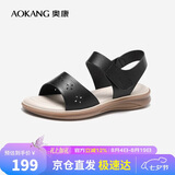 奥康（Aokang）妈妈鞋凉鞋夏季百搭舒适软底女凉鞋平底女鞋1224821023黑39码