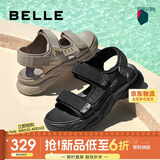 百丽男鞋厚底沙滩鞋夏季增高4.5cm休闲户外运动凉鞋A1514 黑色 39