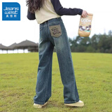 真维斯女童牛仔裤春秋2026新款儿童春装大童薄款长裤初中生女孩直筒裤子 TAN后兜刺绣牛仔裤 160 【推荐体重80-100斤】