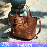 金狐狸植鞣头层牛皮女士包包女包大容量菜篮子单肩手提斜挎包情人节礼物