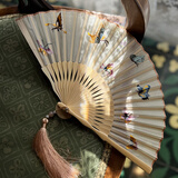 老阊门【非遗礼品】苏绣折扇刺绣扇子刺绣折扇苏绣扇子古风中国风扇子 化蝶-送礼盒+手提袋