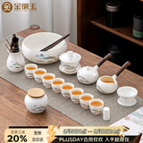 金镶玉功夫茶具套装羊脂玉瓷泡茶壶办公送人礼品盒高端 江上观景