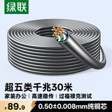 绿联超五类千兆网线【0.50±0.008mm纯铜】CAT5e千兆非屏蔽箱线 家装POE监控工程布线灰色30米 65356